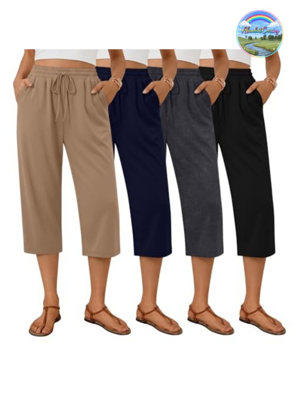 4 Pack Women's Capri Sweatpants Cotton Blend Drawstring Lounge Pants with